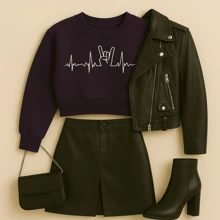 Cropped Short Sweatshirt Printed Rock  032 Women's Tracksuit Short Cold Weather Blouse Stylish Casual