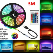 5m USB RGB LED Strip Lights  - Colour Changing Tape Light For Kitchen Cabinet, TV Backlight | 5050 SMD IP65 Splashproof, Home Decor UK - Multicolor - View 2