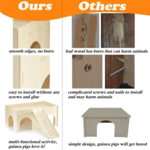 Grande Esconderijo de Madeira para Porquinho-da-Índia com Rampa - Casa Castelo de Estimação de Fácil Montagem para Coelhos, Hamsters e Animais Pequenos