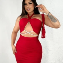 Women's Simple Shiny Zigzag Night Club Dress - 紅色 - 查看 2