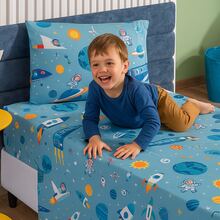 3-Piece Children's Sheet Set, Fun, Colorful Prints, Elastic - Astronaut - View 1