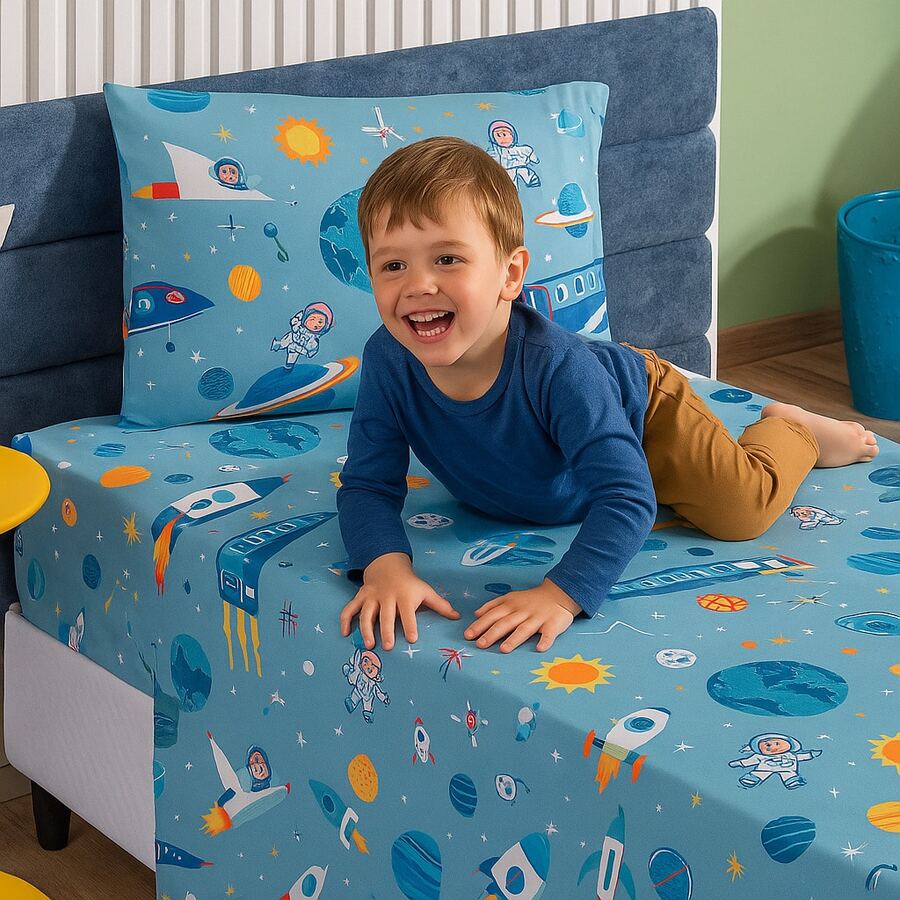 3-Piece Children's Sheet Set, Fun, Colorful Prints, Elastic - Astronaut - View 1