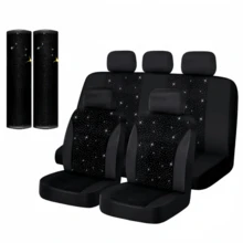 9pcs Set, White Rhinestone Car Seat Covers, Easy Clean, Durable, All-Season, Hand Washable, Polyester - Universal Vehicle Seat Protector, Compatible With Multiple Models, Fits Most Cars, Free 2 Shoulder Protectors - 均碼 - 查看 1