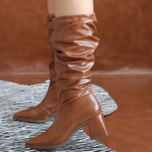 Women's Slouch Boots Pointed Toe Wrinkled Elegant Party Outdoor Wonderful New Chinese Style Back Zipper Party Holiday Outdoor - 駝色 - 查看 2