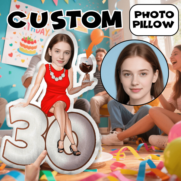 Personalized Face Pillow, Red Dress, 30th Birthday Party, Customized Body Pillow, Personalized And Fun. Suitable For Father's Day, Mother's Day, Halloween, Christmas, Christmas Eve, Valentine's Day, Birthday, Personality Day, Soldier's Day, Thanksgiving, Easter, April Fool's Day, Carnival, Ramadan, Eid Al Fitr, Eid Al Adha, And National Day.