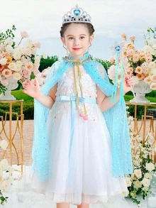 2 Stücke/Set Eleganter Stil Lotus Krone Umhang Set für Kinder, ein Zweiteiler für Mädchen zum Verkleiden als Eiskönigin mit Krone und Umhang, geeignet für Aufführungen, Partys und Bühnenauftritte. Ein ideales Geschenk für Kinder.