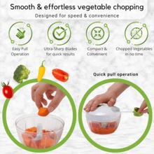 Stainless Steel Manual Food Processor, Powerful Hand Crank Chopper/Meat Grinder/Blender, Portable Hand Pull Rope Garlic Crusher & Onion Chopper, Suitable For Vegetables, Ginger, Fruits, Nuts, Herbs - Multicolor - View 8