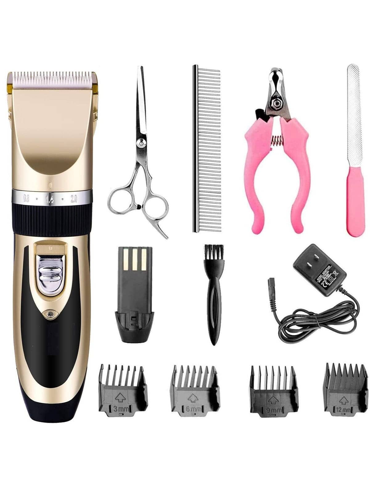 Eléctrico Cortadora De Mascotas, Eléctrico Clipper Con 4 Peine Ajustable, 4 Herramientas de Belleza, Kit Eléctrico Clipper para Mascotas Multifuncional, Para Perros, Gatos, Mascotas, Maquina para Cortar Pelo de Perro, Rasuradora para Perro, Cortapelo Eléctrico para Perros y Gatos, Eléctrico, 4 Peines Ajustables, 4 Herramientas de Belleza, Lavable, Reducción de Ruido - Dorado - Ver 1