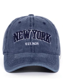 1 pezzo Cappellino da baseball vintage lavato rosso - Ricamato "NEW YORK EST.1625", stile vintage unisex, cappelli per la stagione del ritorno a scuola degli studenti, regolabile per uscite casual e viaggi