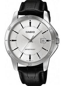 Casio Ceas Casio bărbătesc cu cuarț, carcasă argintie, curea neagră, rezistență la apă până la 30 de metri, afișaj ac, dată și zi la ora 3 pe cadran, potrivit pentru utilizare zilnică, sport și alte ocazii MTP-V004L-7A