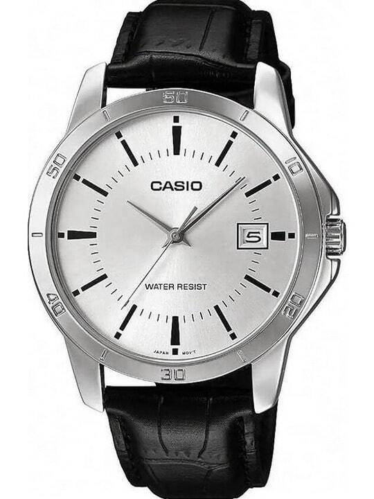 Casio Ceas Casio bărbătesc cu cuarț, carcasă argintie, curea neagră, rezistență la apă până la 30 de metri, afișaj ac, dată și zi la ora 3 pe cadran, potrivit pentru utilizare zilnică, sport și alte ocazii MTP-V004L-7A