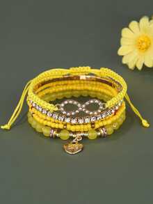 1 Conjunto (6 peças) Pulseiras de Joias Trançadas com Decoração de Strass em Forma de 8