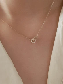 Collar de doble círculo de plata de ley 925, chapado en oro con piedras de circonita, colgante entrelazado, de lujo y ligero, adecuado como regalo para la novia, para uso diario