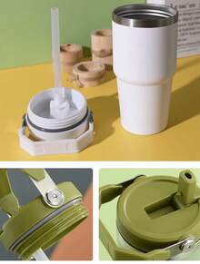 Garrafa Copo Térmico Inox 600/900ml com Tampa Vedada Gelado 5h Quente 8h Gelo 12h Parede Dupla Vácuo - Rosa chiclete - Visão 3