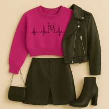 Cropped Short Sweatshirt Printed Rock  032 Women's Tracksuit Short Cold Weather Blouse Stylish Casual