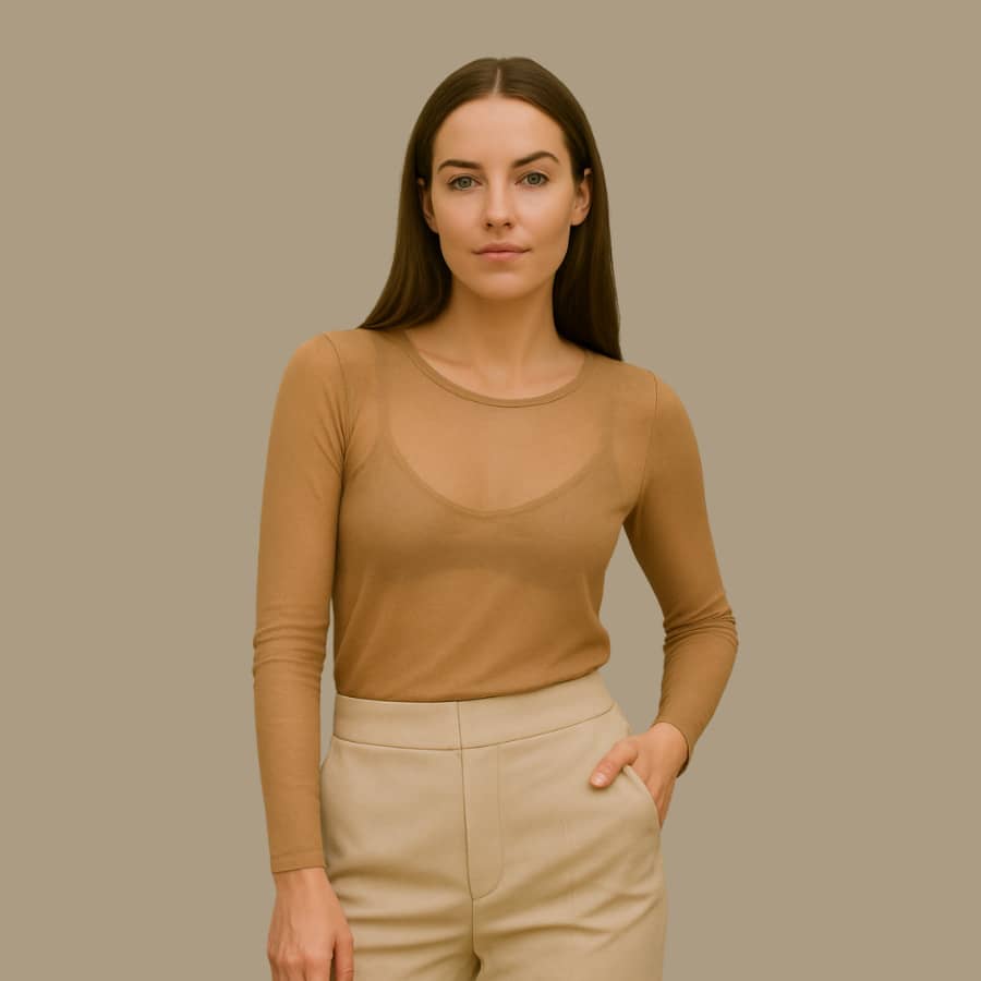Blusa Básica Feminina em Tule Transparente para Sobreposição