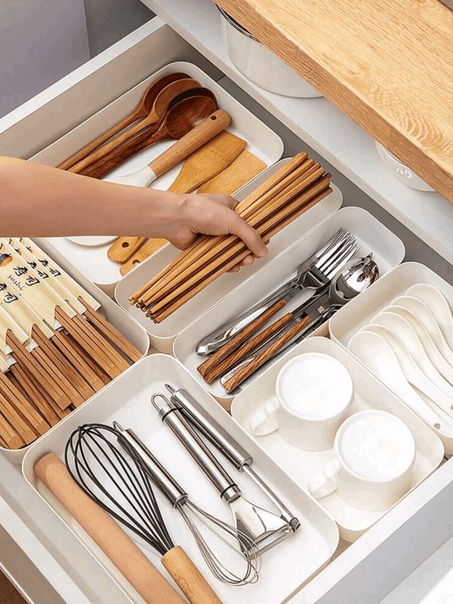 1/3/6件白色餐具收纳盒、厨具收纳盒、小工具整理盒、抽屉收纳盒、桌面收纳和展示盒、家庭收纳和整理盒、家居装饰、派对和圣诞节收纳