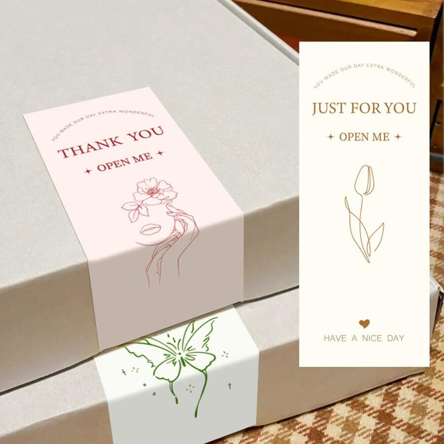 50 pezzi Semplice adesivo di sigillatura della scatola aereo in carta rivestita autodesiva, etichetta per confezione regalo, decorazione per matrimonio e festa, etichetta personalizzata per confezioni