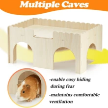 Grande Esconderijo de Madeira para Porquinho-da-Índia com Rampa - Casa Castelo de Estimação de Fácil Montagem para Coelhos, Hamsters e Animais Pequenos