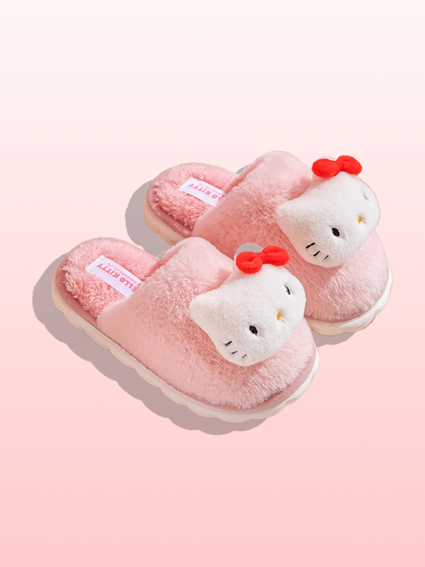 Cute Hello Kitty Plush Slippers, Pink Fluffy House Slippers For Women & Girls, Anti-Slip Sole, Warm Comfortable Bedroom Footwear, Soft Fuzzy Indoor Shoes With Cartoon Character Design, Ideal For Winter, Perfect Home Gift For Friends & Family, Great For Relaxing At Home, Suitable For Ages 4+, Available In Multiple Sizes