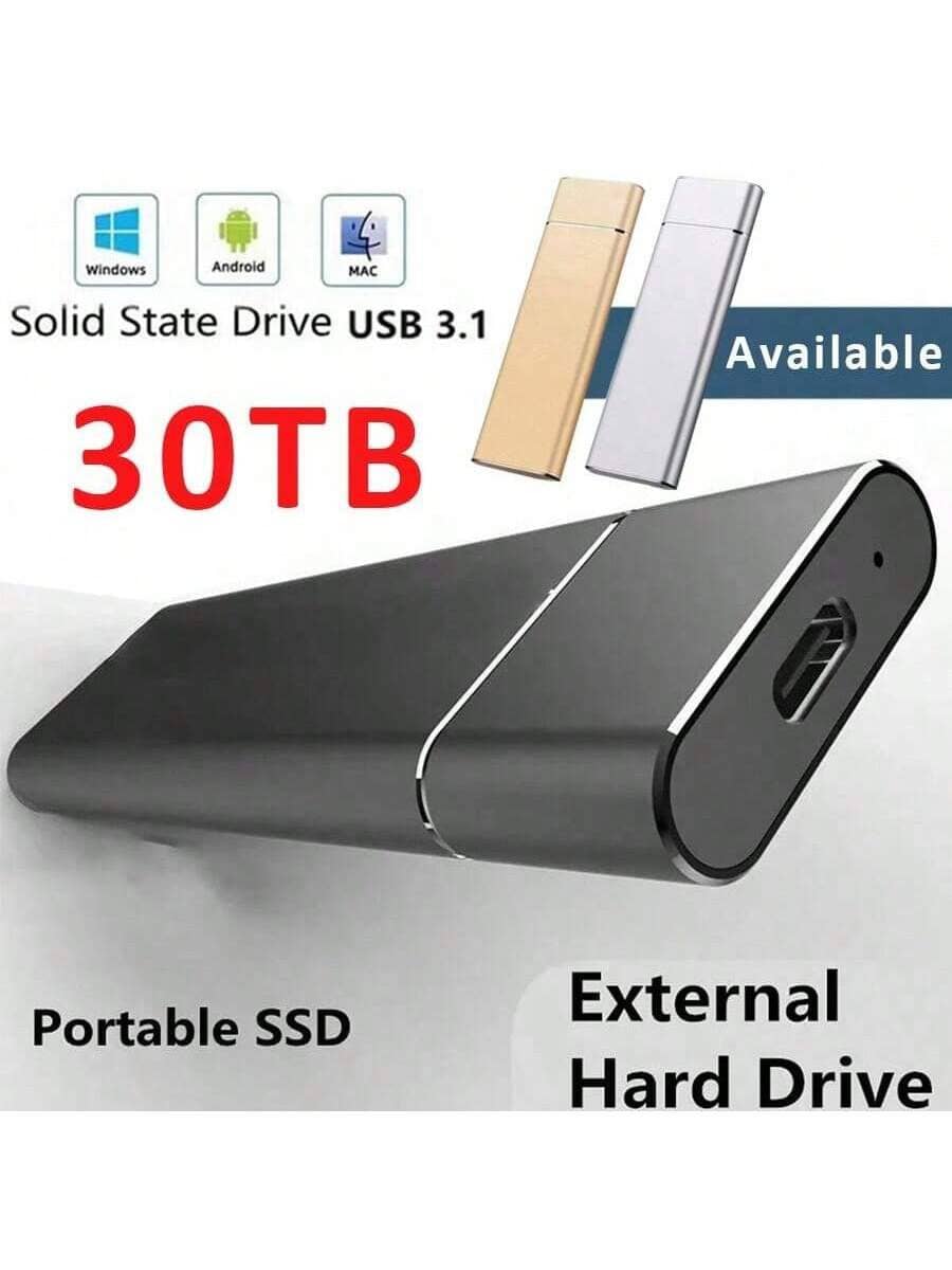 30TB Multi-Color Portable Hard Drive, Type-C/USB 3.1 High-Speed SSD Solid-State Drive, Compatible With Laptop/Desktop/ Storage Devices,For School Supplies,Back To School