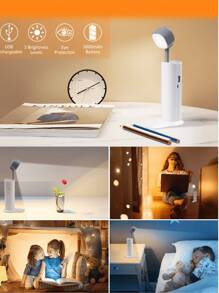 1 盏白色学生灯，适合家庭办公室，便携式小灯，带 3 种照明模式，电池供电可充电灯，儿童阅读、学习、宿舍，白色