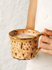 Leopard Print Crackle Glaze Ceramic Mug, Creative Retro Coffee Cup, Handmade Japanese Style Oatmeal Cup - Multicolor - View 5