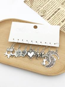 20pcs/Set Vintage Silver-Tone Halloween Earrings Pendants, Includes Snake, Skull, Butterfly, Cat Moon, Spider Heart Shapes, Fashion Accessories For Women, Halloween Decor