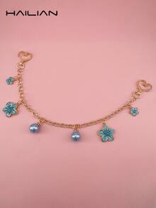 HAILIAN 这款包包挂饰或链条以美丽的樱花为主题，采用圆形珍珠和可爱的樱花图案制成。它可以用来装饰包包，作为包包挂饰，或作为生日/节日礼物。 - 藍色 - 查看 4