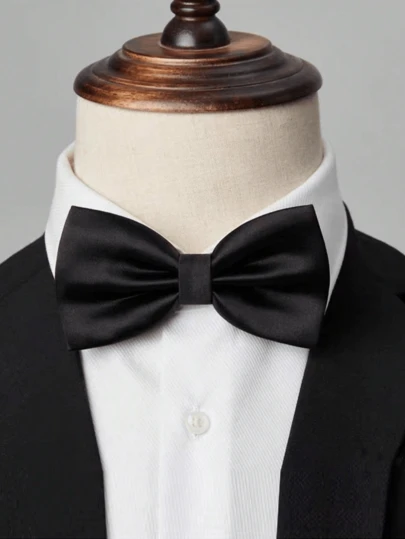 1 pieza Accesorio de moño de unicolor con clip ajustable para el cuello para bodas, fiestas o padrinos. TEMPORADA DE GRADUACIÓN, ACTUACIÓN EN ESCENARIO, MOÑO DE SATÉN NEGRO (TAMAÑO GRANDE 12*6.5CM)