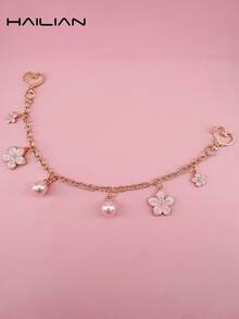 HAILIAN This Bag Charm Or Chain Features A Beautiful Cherry Blossom Theme, Made With Round Pearls And A Cute Cherry Blossom Pattern. It Can Be Used To Decorate Bags, As A Bag Charm, Or As A Birthday/Holiday Gift. - Pink - View 4