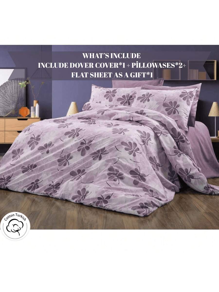 Duvet Set | Flat Sheet Included As A Gift | Single Size 150*200 Cm (1 Duvet Cover – 1 Pc + 1 Pillowcase – 1 Pc) Or Double Size 200*200 Cm (1 Duvet Cover – 1 Pc + 2 Pillowcases – 2 Pcs) | Soft & Breathable For All Seasons - Pink - View 1