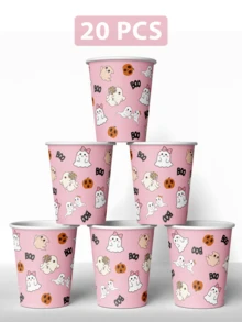 50/20 Pack Halloween Ghost Disposable Cups, Cute And Funny Ghost Paper Cups Halloween Decorations, Great For Halloween Parties, Juice Cups, Tea Cups, Coffee Cups, Pink