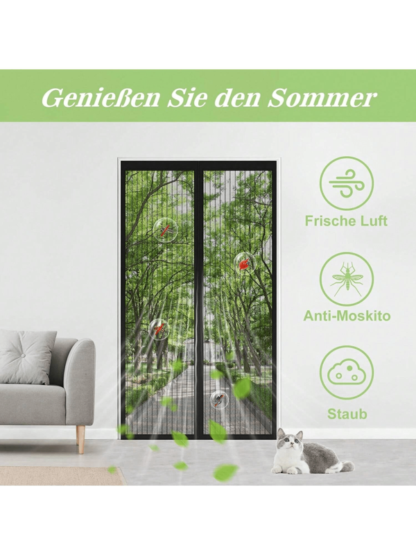 1 pieza Cortina de puerta a rayas negra y blanca de verano, transpirable y anti-mosquitos con cierre automático magnético, estilo japonés para hogar/dormitorio
