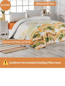 100% Cotton Bedding Set | Single (160x220 + 1 Pc 50x70 Pillowcase) & Double (200x220 + 2 Pcs 50x70 Pillowcases) | Button Closure | Made In Turkey - Yellow - View 2