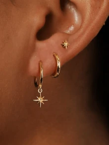 3pcs Fashionable Minimalist Versatile Octagram Earrings - Gold - View 5