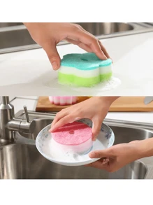 5/3pcs Flower-Shaped Dish Washing Sponges, Scrubbing Pads, Colorful Sponge Brushes For Dishes, Cookware, Glassware, Kitchen Cleaning Tools