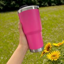 30 Oz Insulated Mug/Cool Cup - Large Capacity, Dual-Purpose, Non-Slip, Leak-Proof, A Must-Have For Campers, Suitable For Use In The Car Or Office. - 玫紅色 - 查看 4