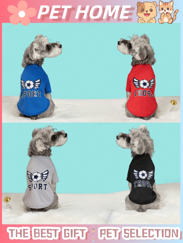 1pc Football And Baseball Styles Colors Of Dog Pet Vests, , Summer Thin Dog T-Shirt, Dog Printed Clothes Shirt, Pet Pullover Shirt, Cute Dog Sports Shirt, Summer Printed Breathable Cool Clothes For Dogs, Beach Beach Dog Sports Shirt, Dog Clothes, Cute Sleeveless Pet T-Shirt, Small Dog Clothes, Chihuahua Cat Accessories, Soft Cat Sports Shirt, Pet Sports Clothes, Cool And Breathable (Red, Gray, Blue, Black)