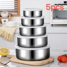 5pcs/Set Stainless Steel Mixing Bowls With Lids, Nesting Bowls For Kitchen Baking, Serving, Sealing, Heavy Duty And Dishwasher Friendly, Kitchen Utensils & Accessories