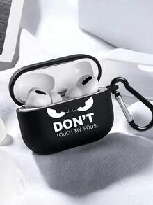 Slogan 1pc Funny Cartoon Earphone Case Compatible With IPhone AirPod 1/2, Wireless Earphones Protective Cover For AirPod 4/3/Pro/Pro2, Boyfriend/Girlfriend Gift - Black and White - View 3