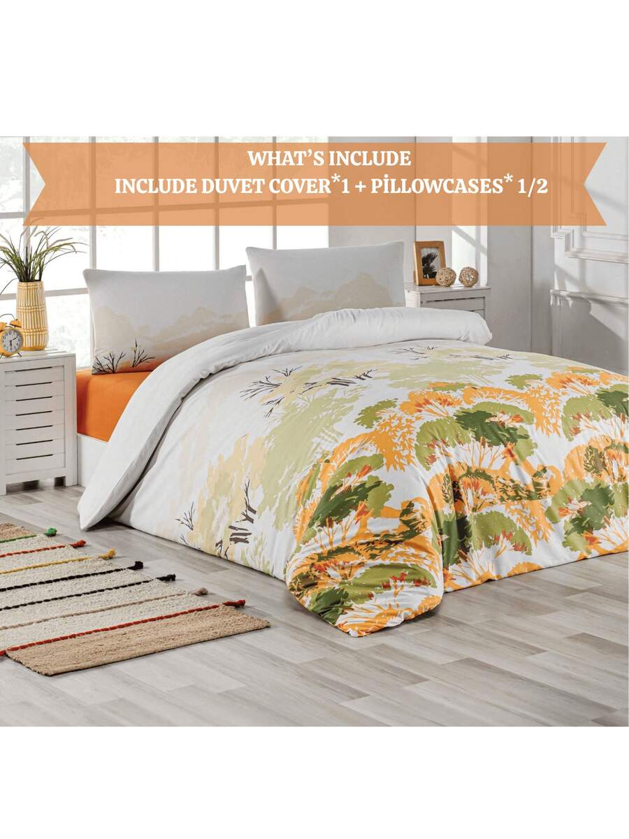 100% Cotton Bedding Set | Single (160x220 + 1 Pc 50x70 Pillowcase) & Double (200x220 + 2 Pcs 50x70 Pillowcases) | Button Closure | Made In Turkey - Yellow - View 1