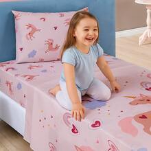 3-Piece Children's Sheet Set, Fun, Colorful Prints, Elastic - Unicorn - View 1