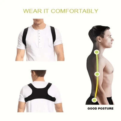 Corrector de postura unisex ComfortFit - Ajustable, soporte ortopédico transpirable - Diseño sin costuras, soporta la espalda superior, la columna vertebral, el cuello y los hombros - Adecuado para uso diario, estabiliza la clavícula - Promueve una postura saludable, previene la joroba - Accesorio de gimnasio