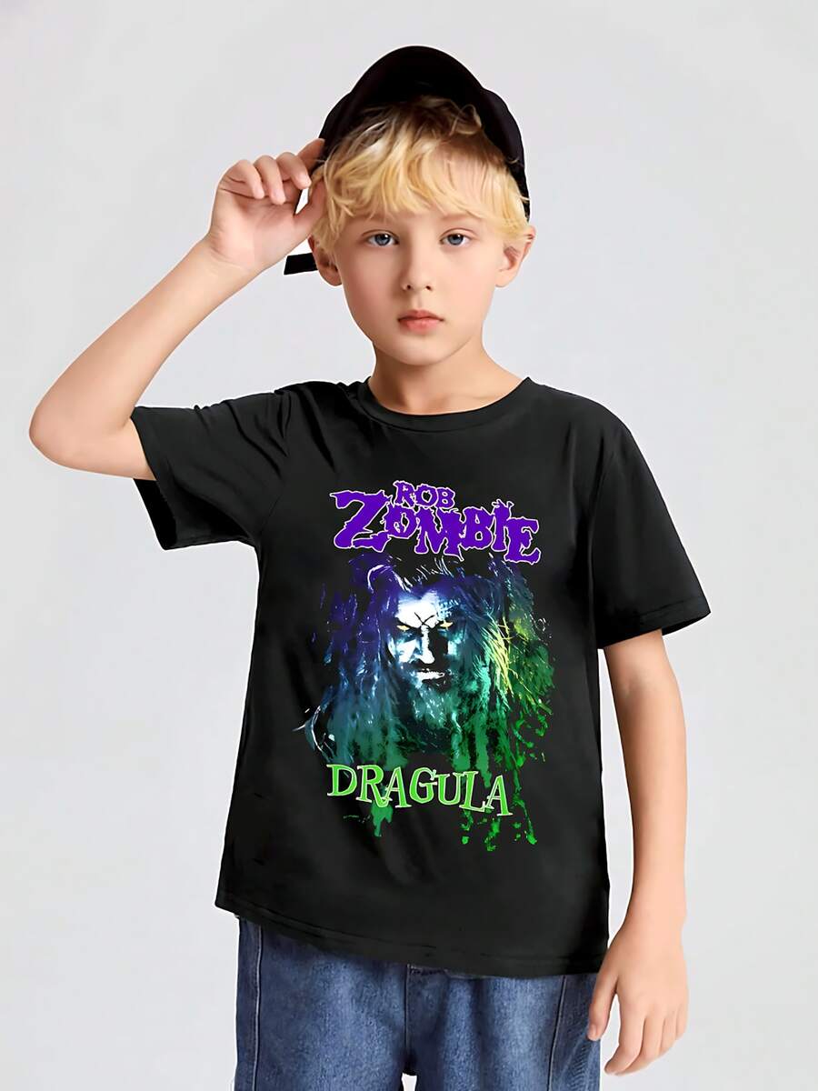 Rob Zombie Graphic 1pcs 200g 100% Cotton T - Shirt For Boys, Rock - Star Style, Perfect For Concert Nights - 黑色 - 查看 1