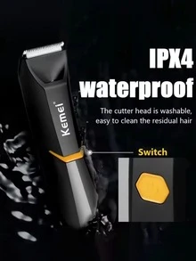 Kemei 科美 KM-3208 男士体毛修剪器 - 可充电美容工具,配备陶瓷刀片、LED 灯、防水设计、干湿两用电动剃须刀,非常适合胸部、背部、腹股沟毛发护理 - 黑色 - 查看 3