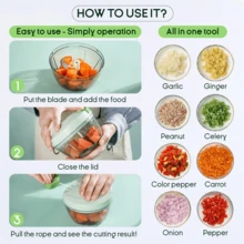 Stainless Steel Manual Food Processor, Powerful Hand Crank Chopper/Meat Grinder/Blender, Portable Hand Pull Rope Garlic Crusher & Onion Chopper, Suitable For Vegetables, Ginger, Fruits, Nuts, Herbs - Multicolor - View 10