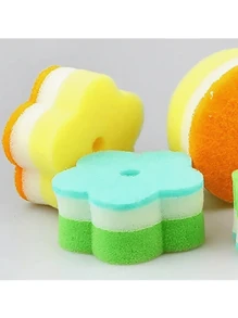 5/3pcs Flower-Shaped Dish Washing Sponges, Scrubbing Pads, Colorful Sponge Brushes For Dishes, Cookware, Glassware, Kitchen Cleaning Tools