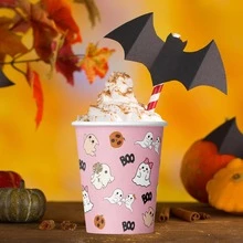 50/20 Pack Halloween Ghost Disposable Cups, Cute And Funny Ghost Paper Cups Halloween Decorations, Great For Halloween Parties, Juice Cups, Tea Cups, Coffee Cups, Pink