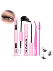 800/640件DIY睫毛假睫毛套装，单根睫毛簇，8-16毫米，混合30D+40D+50D+60D+80D+100D，配有睫毛膏、镊子和睫毛刷，适合初学者，精美礼品套装，适合日常和派对使用假睫毛套装 - 黑色 - 查看 15